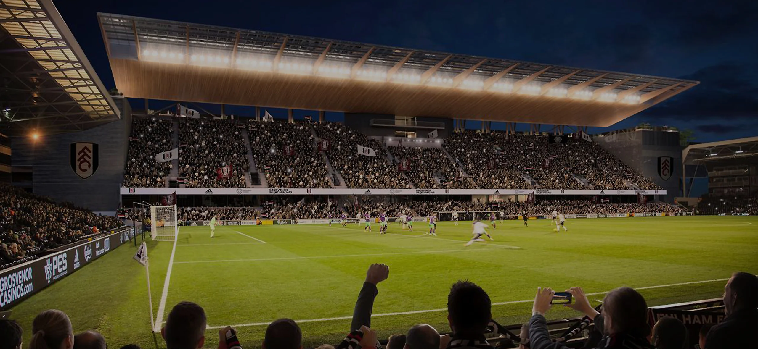 Craven Cottage matchday atmosphere, Fulham FC background for The Riverside Co.