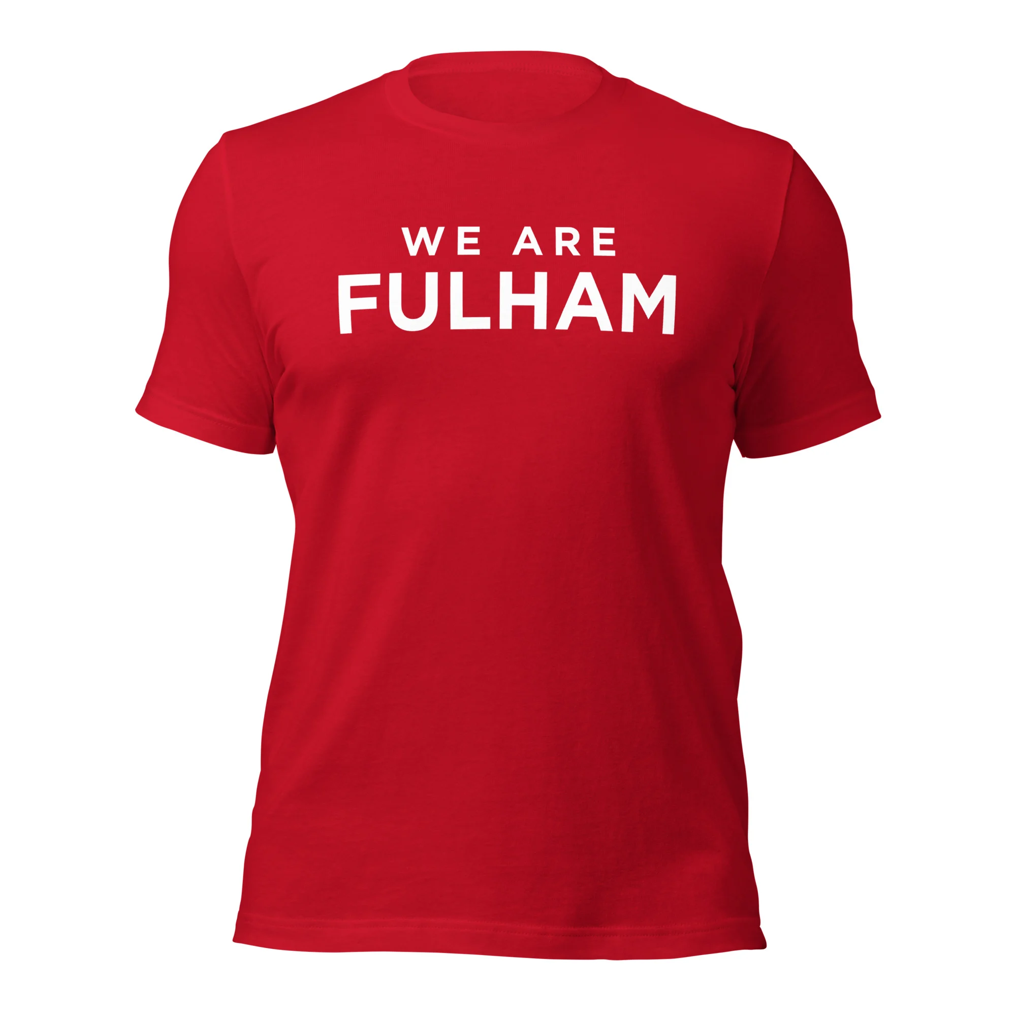 Come On Fulham Tee red unisex t-shirt front view – Fulham FC supporter merch by The Riverside Co.