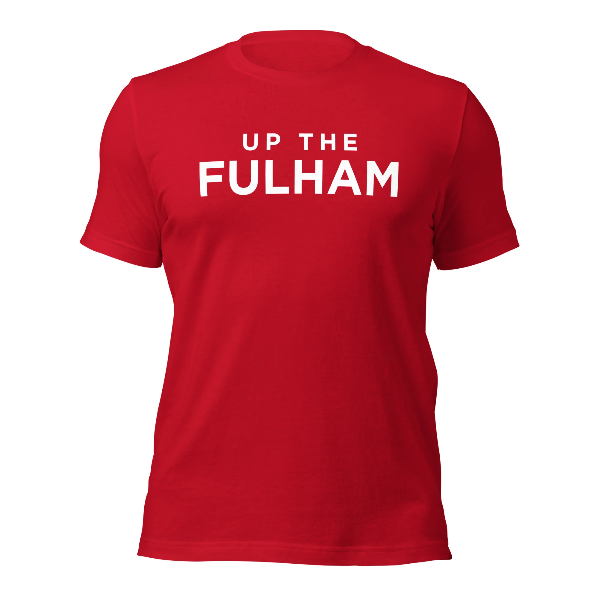 Super Fulham Tee red unisex t-shirt front view – Fulham FC supporter merch by The Riverside Co.