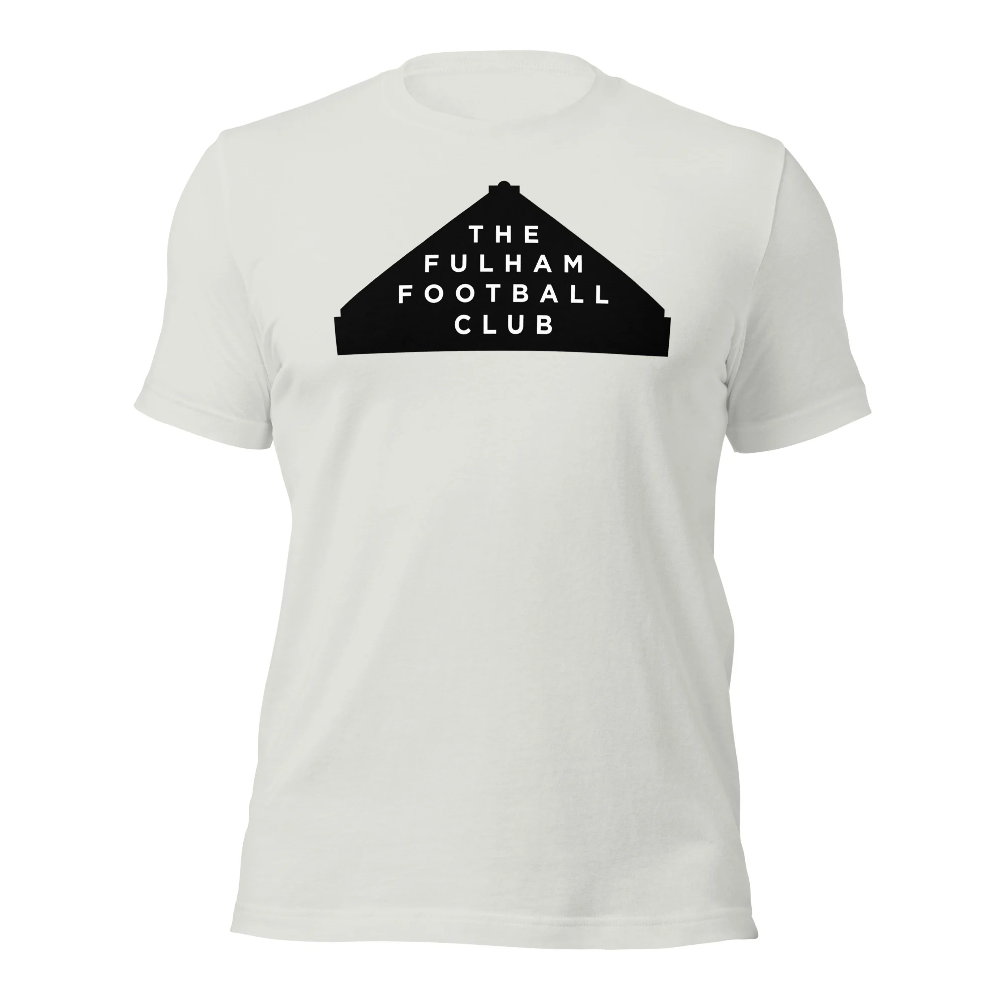The Cottage Tee in silver, front view. Fulham FC supporter t-shirt by The Riverside Co.
