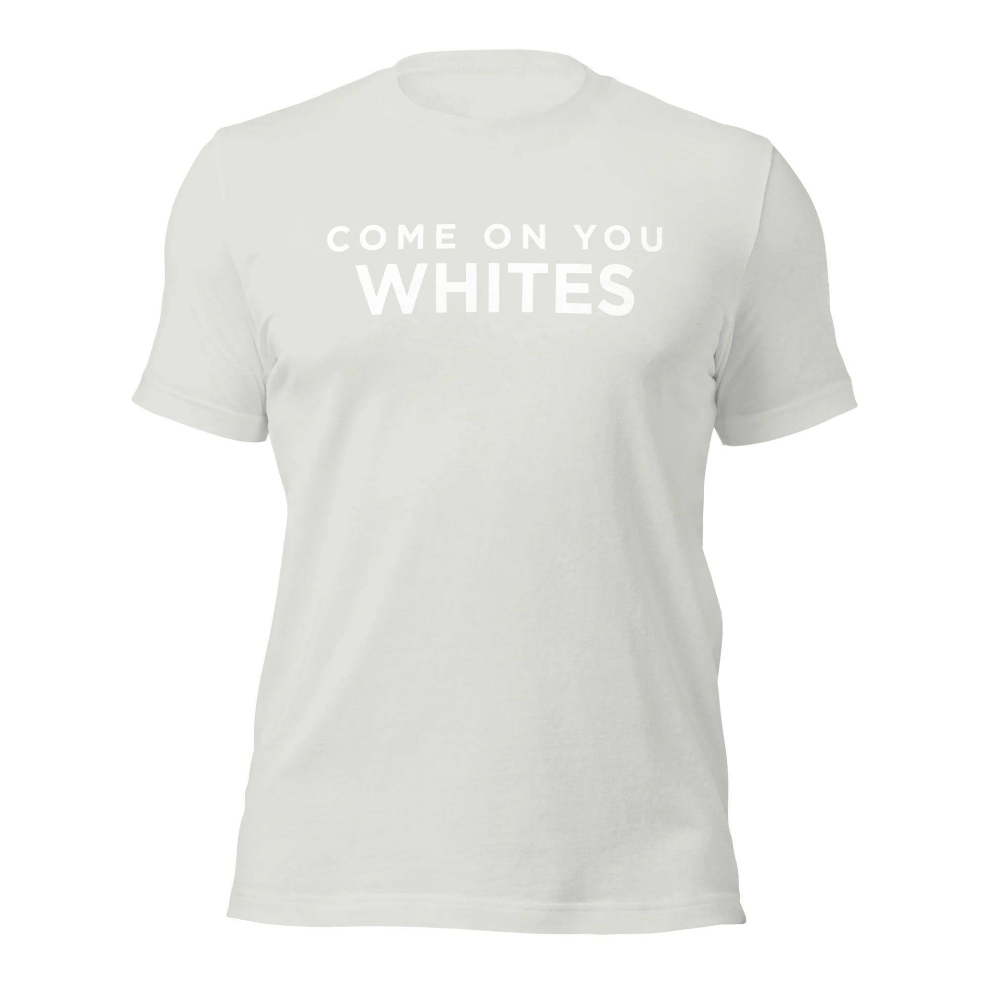 Come On You Whites Tee silver/white unisex t-shirt front view – Fulham FC supporter merch by The Riverside Co.